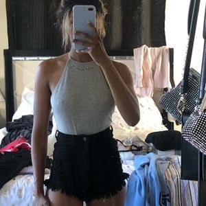 EMBROIDERED Gray Bodysuit